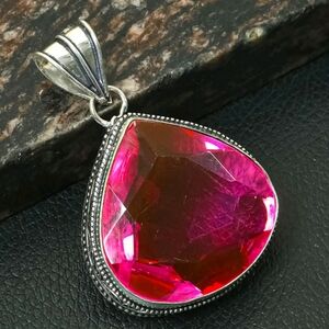 Pink Topaz Gemstone 925 Sterling Silver Handmade Antique Design Pendant Necklace